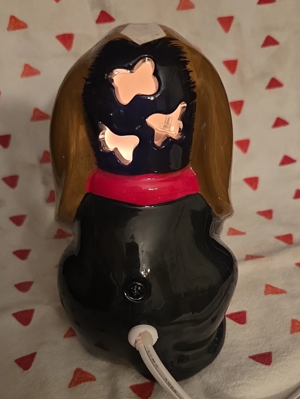 Ceramic Lighted Basset Hound Dog Figurine in White and Brown